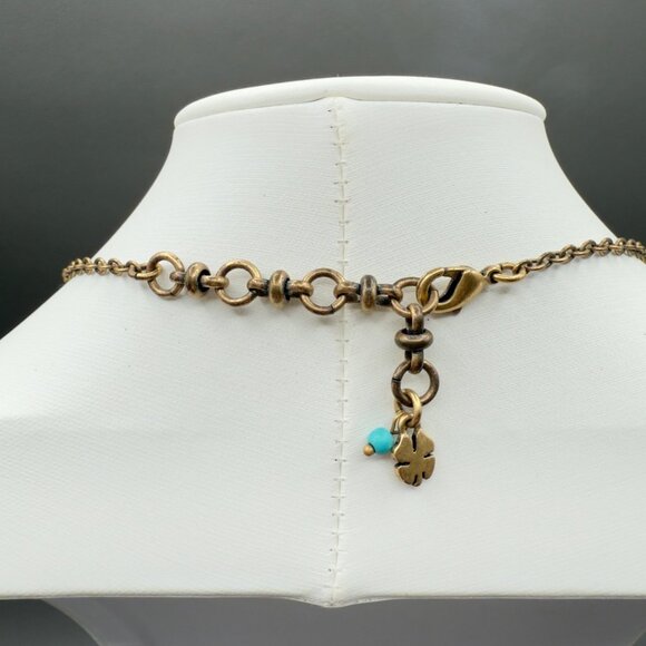 Green Hamsa Hand Pendant Necklace Antique Gold Tone Chain Lucky Brand - Picture 6 of 15